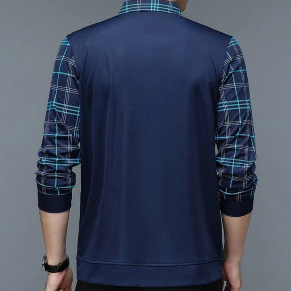 Men's Casual Long Sleeve Polo Shirt Classic Plaid