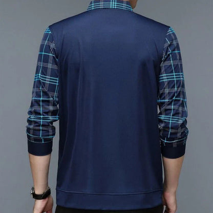 Men's Casual Long Sleeve Polo Shirt Classic Plaid