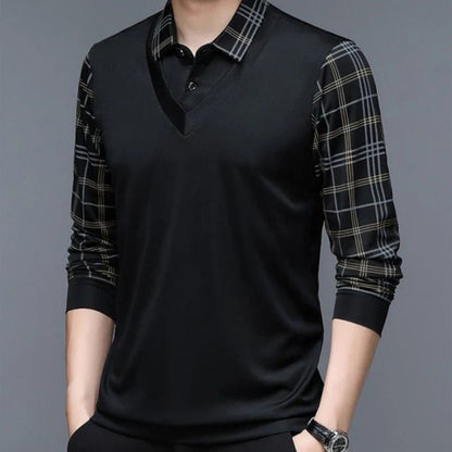 Men's Casual Long Sleeve Polo Shirt Classic Plaid