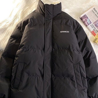 Vintage Solid Short Padded Coat with High Neck and Zipper - Image 2