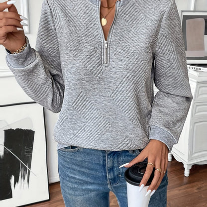 Women's Quilted Half Zip Sweatshirt | Long Sleeve Jumper