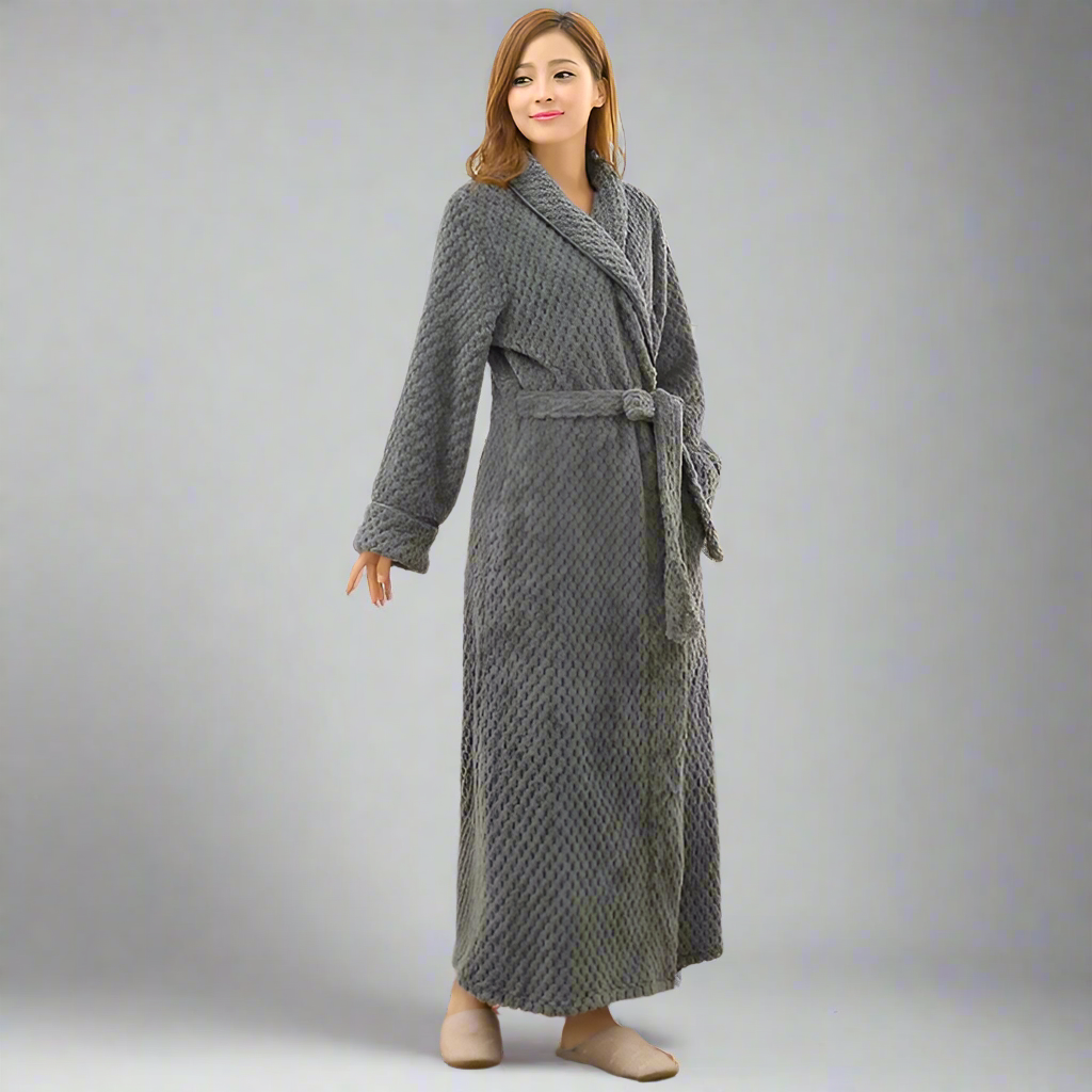 Women's Long Plush Fleece Winter Robe | Soft Shawl Loungewear