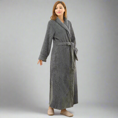Women's Long Plush Fleece Winter Robe | Soft Shawl Loungewear