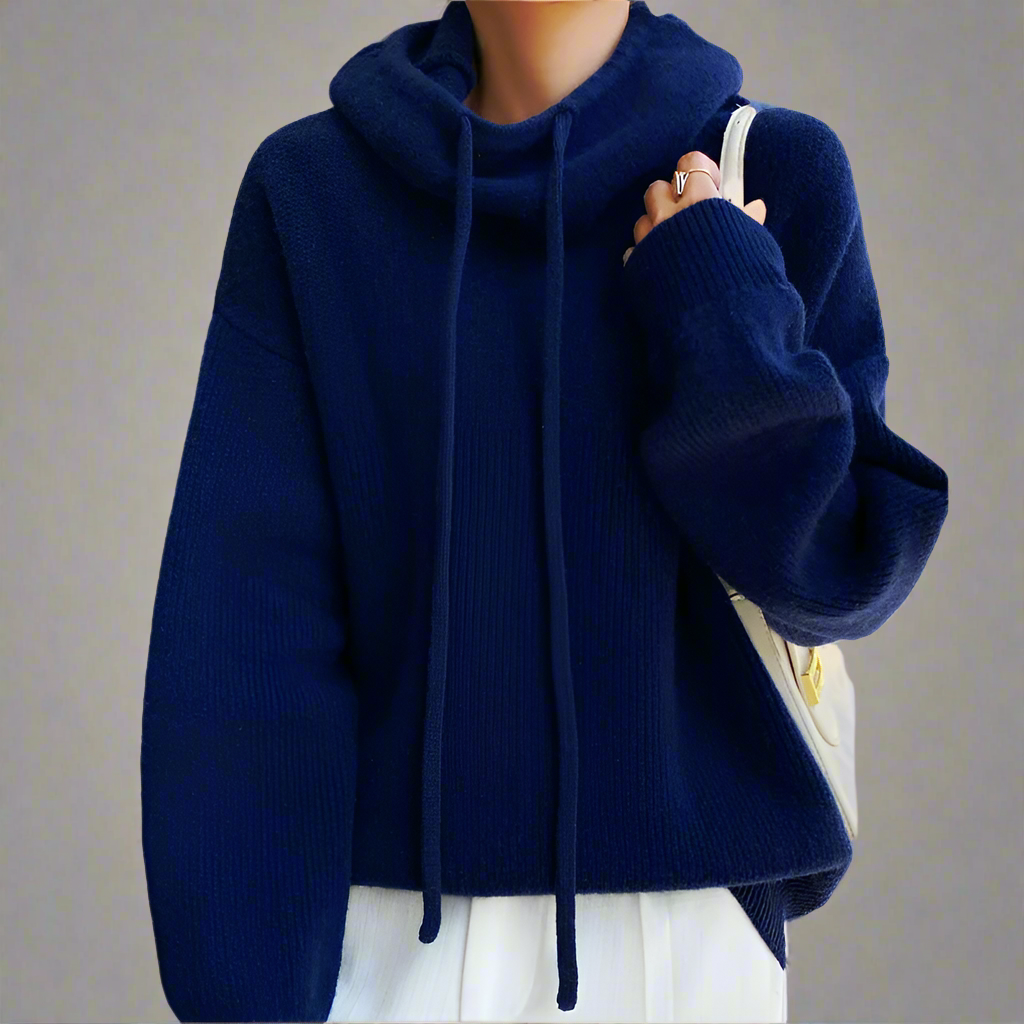 Women's Oversized Knitted Hoodie | Long Sleeves Roll Neck