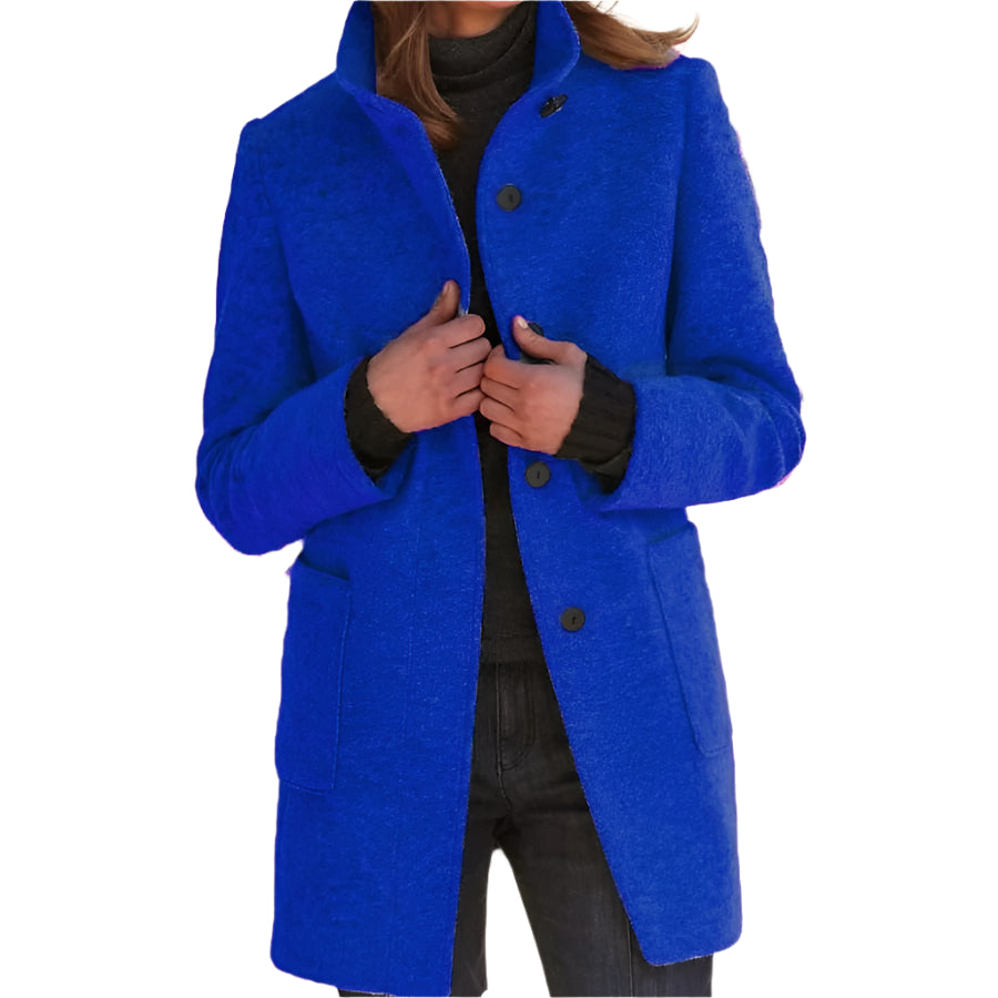 Classic Wool Women's Coat with Retro Button Closure - Amanda-Sky Blue-S-State of Style