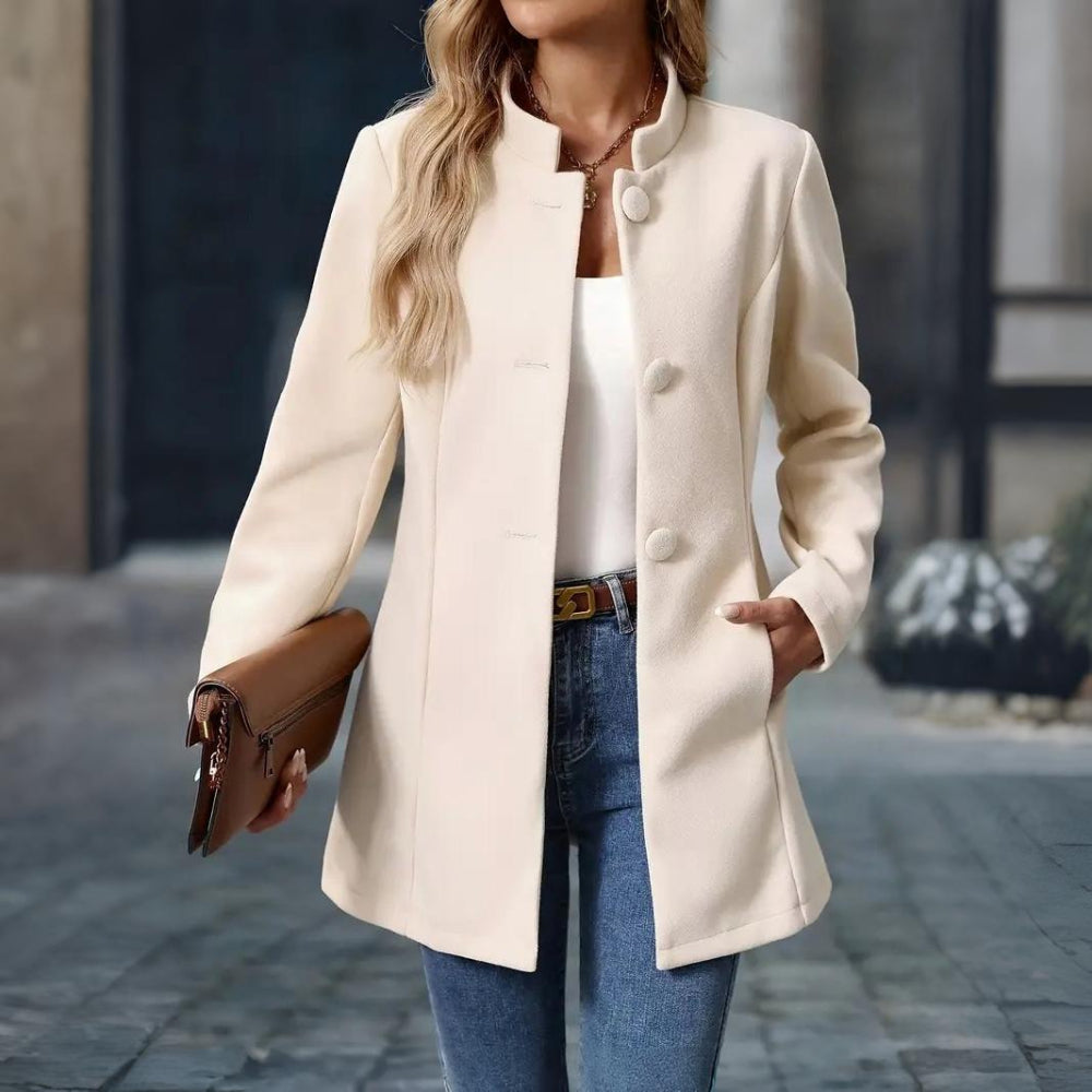 Women’s Elegant Winter Coat | Tailored Stand Collar Overcoat
