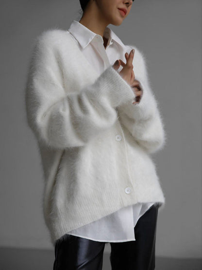 Women’s Oversized Knitted Cardigan | Fluffy Long Sleeve