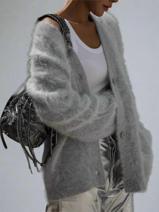 Women’s Oversized Knitted Cardigan | Fluffy Long Sleeve