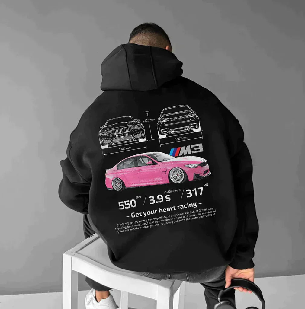 Men’s Graphic Winter Hoodie | Long Sleeve Car Print