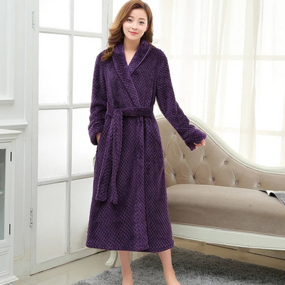 Women's Long Plush Fleece Winter Robe | Soft Shawl Loungewear