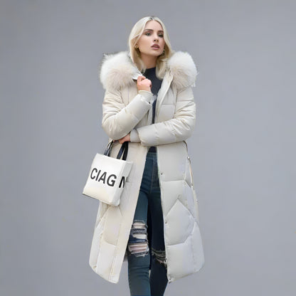 Women’s Long Hooded Winter Coat | Quilted Fur Hood