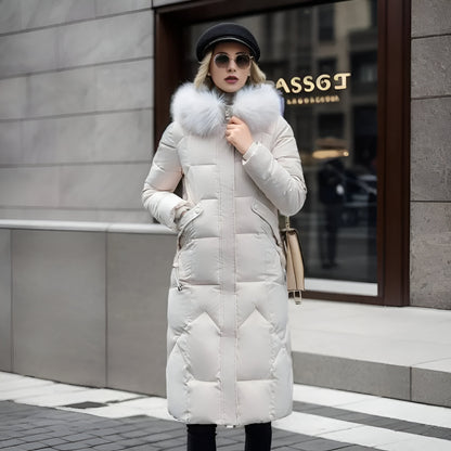Women’s Long Hooded Winter Coat | Quilted Fur Hood