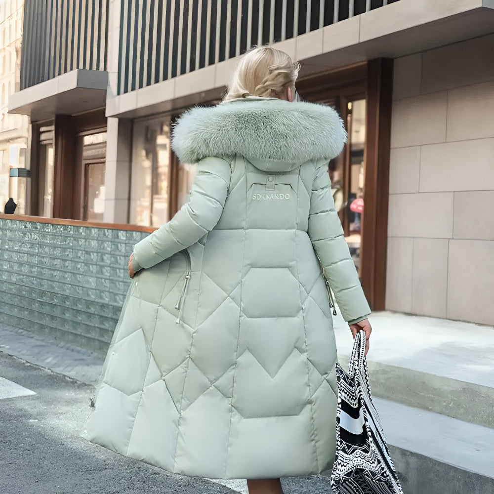 Women’s Long Hooded Winter Coat | Quilted Fur Hood