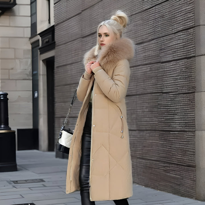 Women’s Long Hooded Winter Coat | Quilted Fur Hood