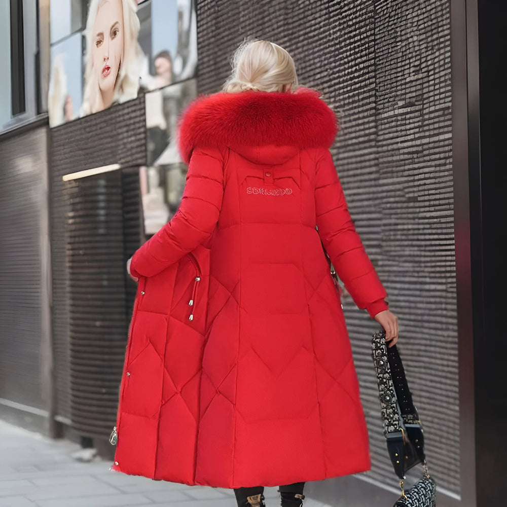 Women’s Long Hooded Winter Coat | Quilted Fur Hood
