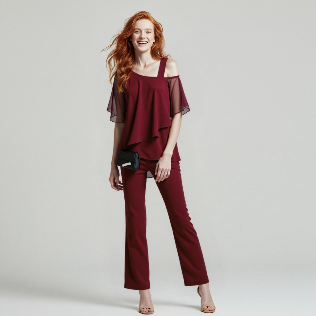Women's Off-Shoulder Two Piece Set | Loose Fit Wide Leg