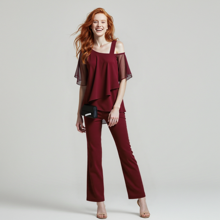 Women's Off-Shoulder Two Piece Set | Loose Fit Wide Leg