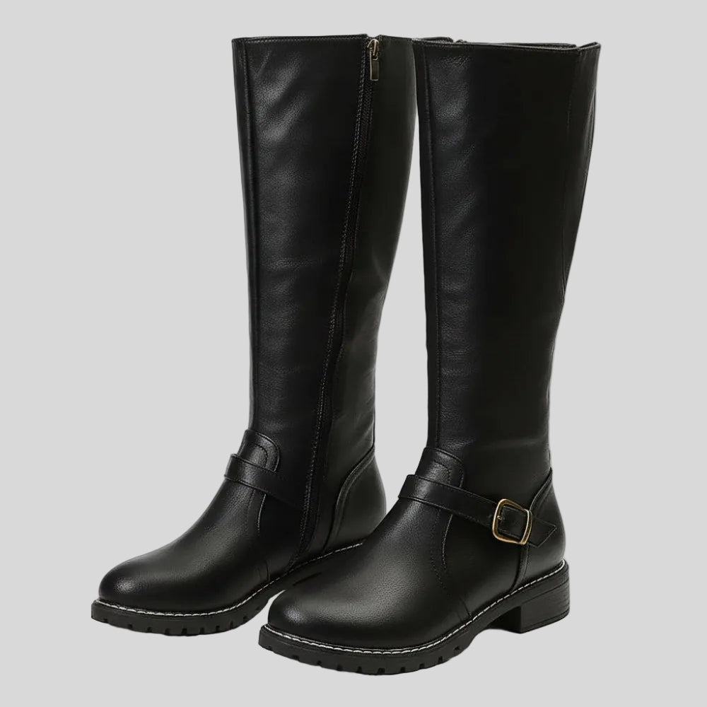 Women's Stylish Knee High Riding Boots Low Heel Zipper