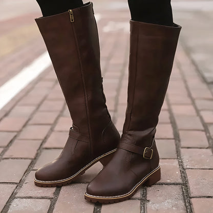 Women's Stylish Knee High Riding Boots Low Heel Zipper