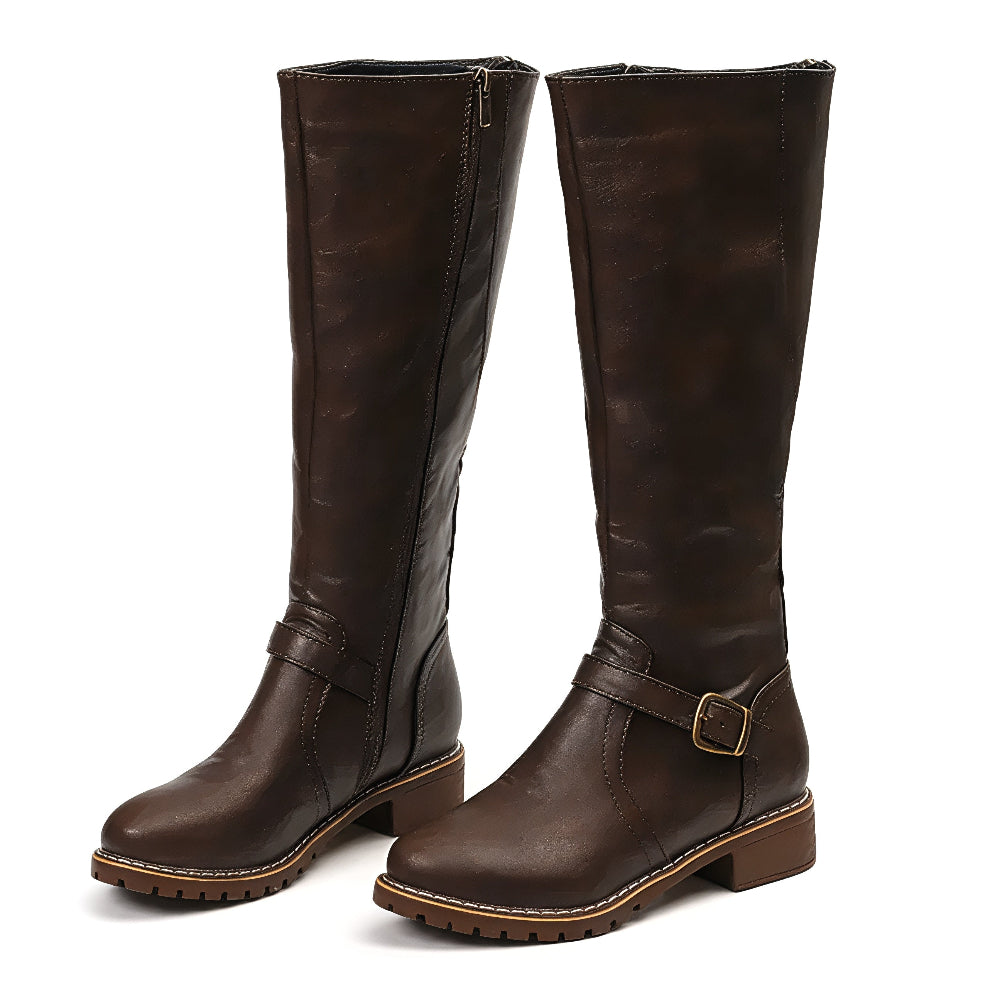 Women's Stylish Knee High Riding Boots Low Heel Zipper
