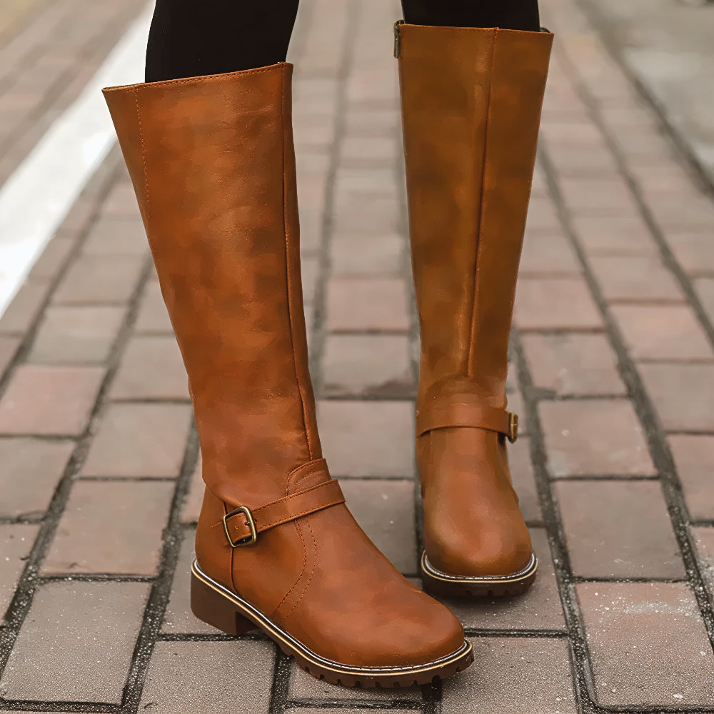 Women's Stylish Knee High Riding Boots Low Heel Zipper