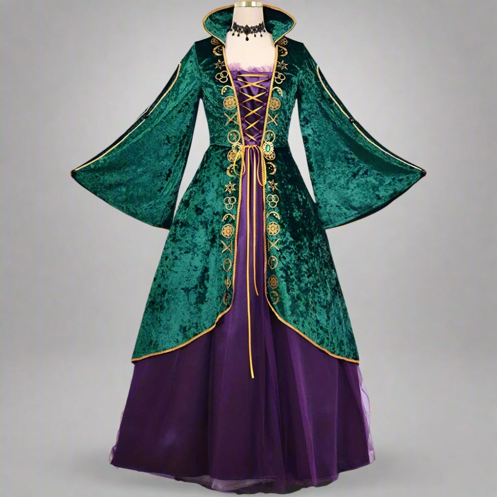 Velvet Long Sleeve Halloween Hocus Pocus Costume Dress | Maxi - Image 1