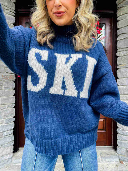 Women's Knitted Turtleneck Sweater | Winter, Graphic