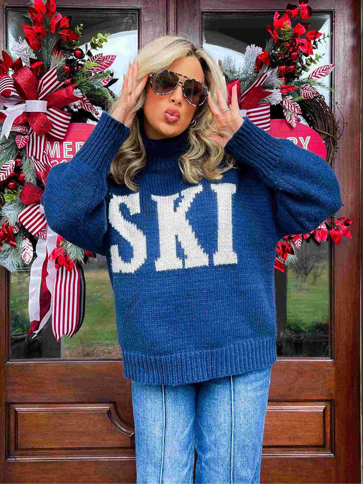 Women's Knitted Turtleneck Sweater | Winter, Graphic