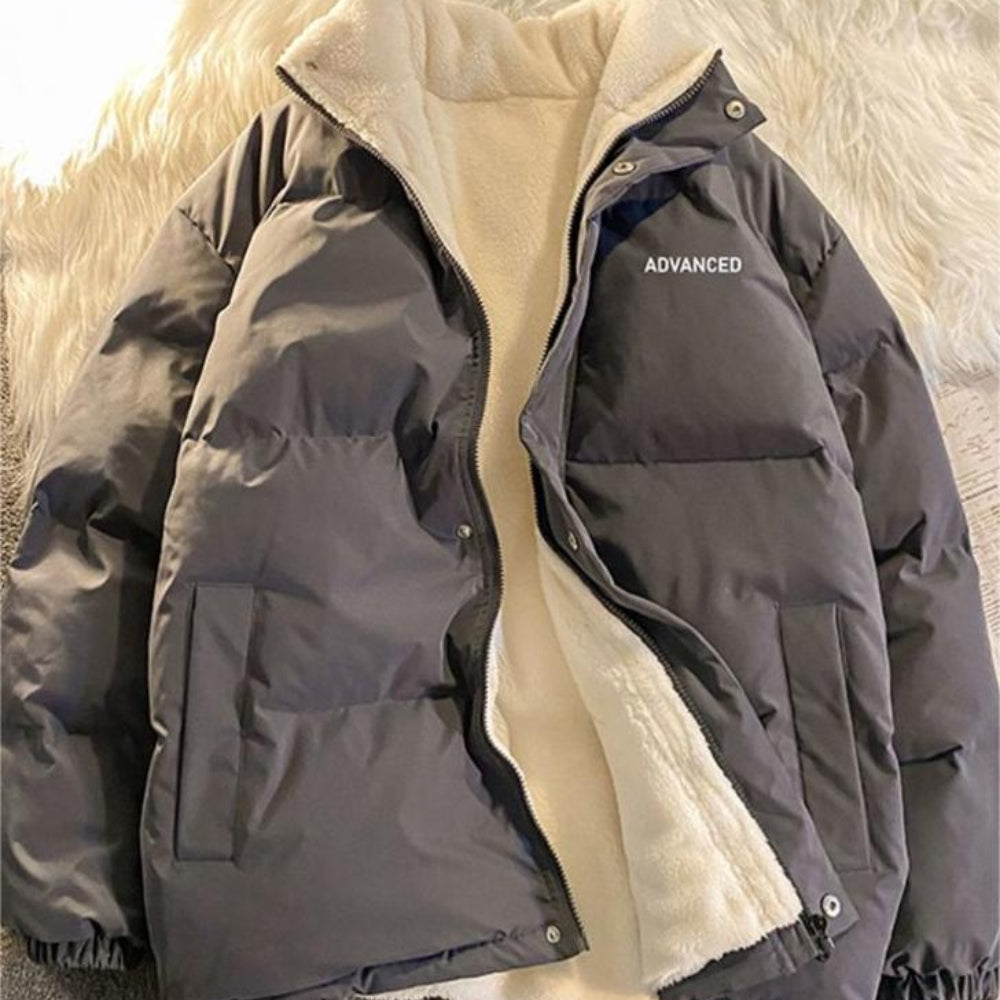 Vintage Solid Short Padded Coat with High Neck and Zipper - Image 10