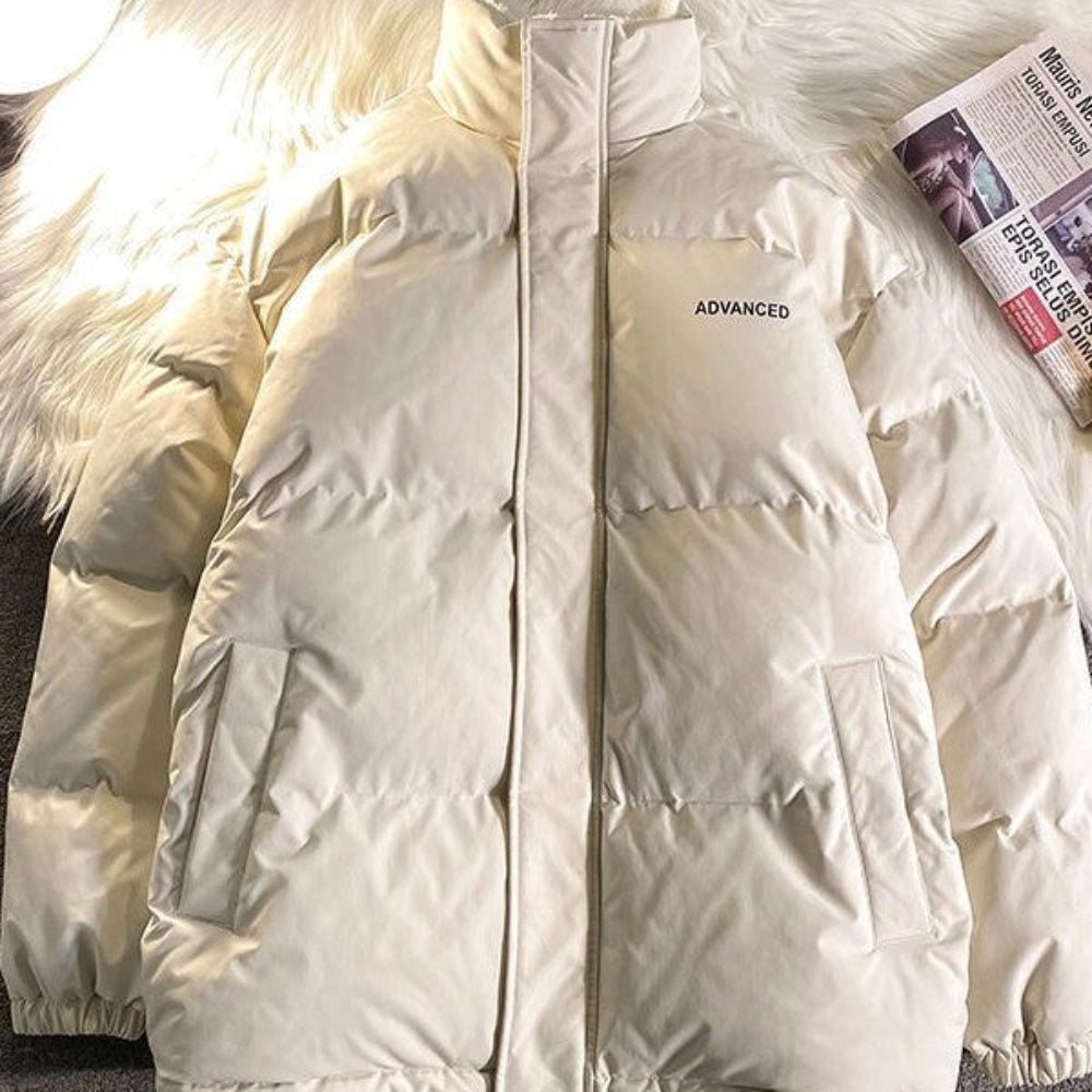 Vintage Solid Short Padded Coat with High Neck and Zipper - Image 5