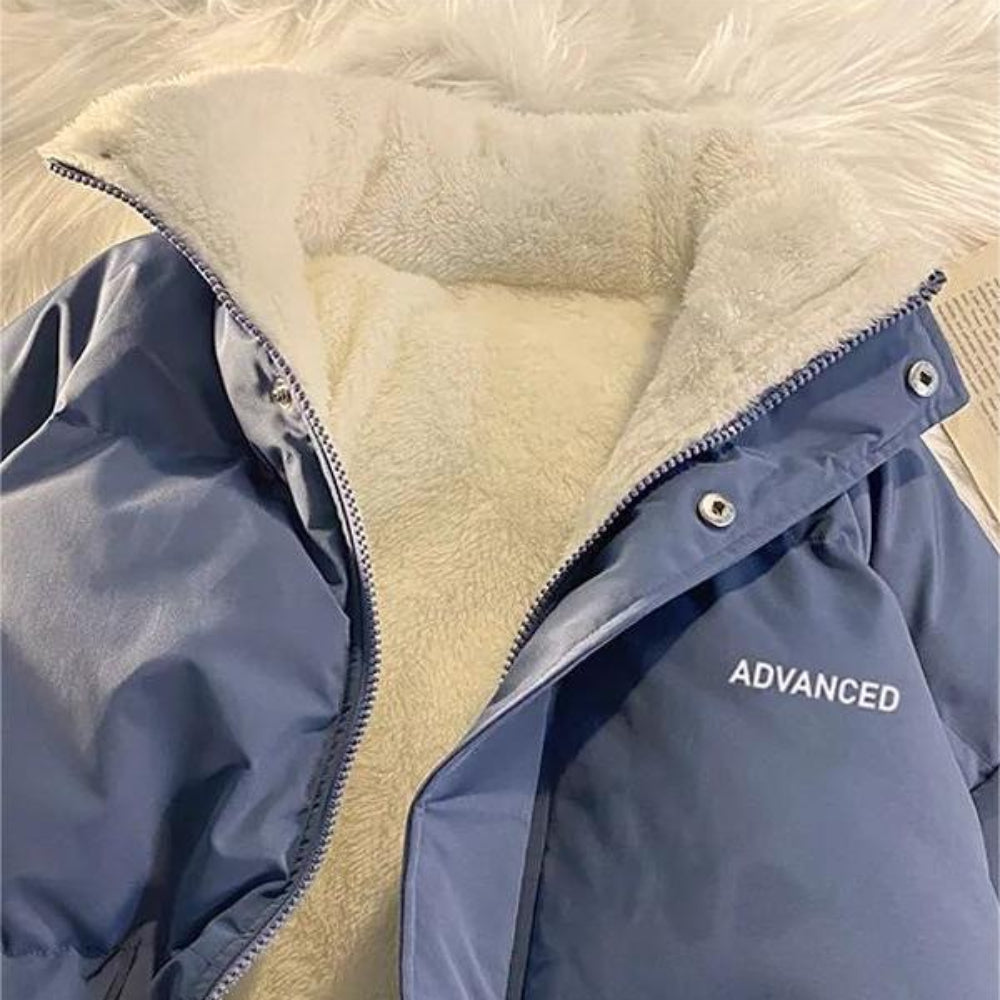 Vintage Solid Short Padded Coat with High Neck and Zipper - Image 9