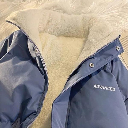 Vintage Solid Short Padded Coat with High Neck and Zipper - Image 9