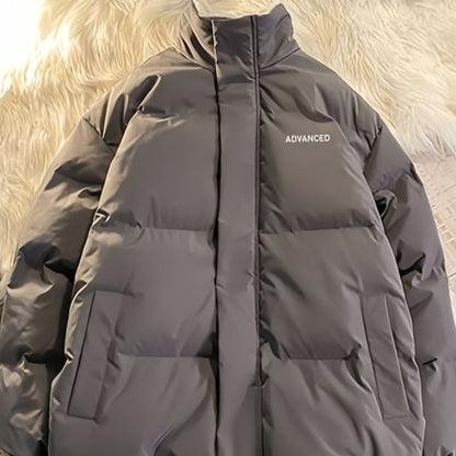 Vintage Solid Short Padded Coat with High Neck and Zipper - Image 11