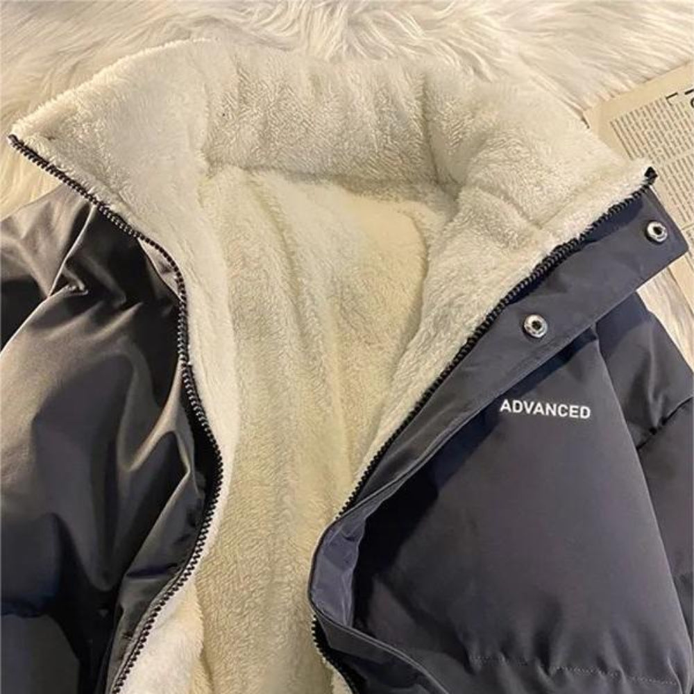 Vintage Solid Short Padded Coat with High Neck and Zipper - Image 12