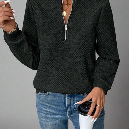 Women's Quilted Half Zip Sweatshirt | Long Sleeve Jumper