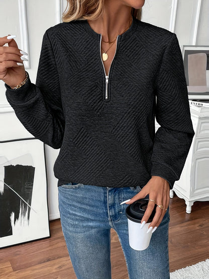 Women's Quilted Half Zip Sweatshirt | Long Sleeve Jumper