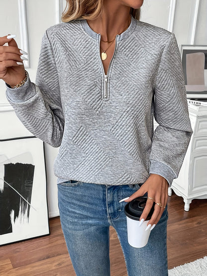 Women's Quilted Half Zip Sweatshirt | Long Sleeve Jumper