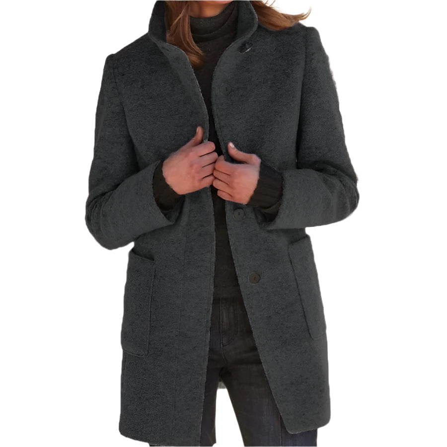 Classic Wool Women's Coat with Retro Button Closure - Amanda-Black-S-State of Style