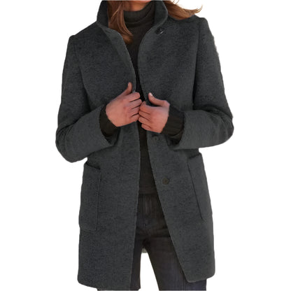 Classic Wool Women's Coat with Retro Button Closure - Amanda-Black-S-State of Style