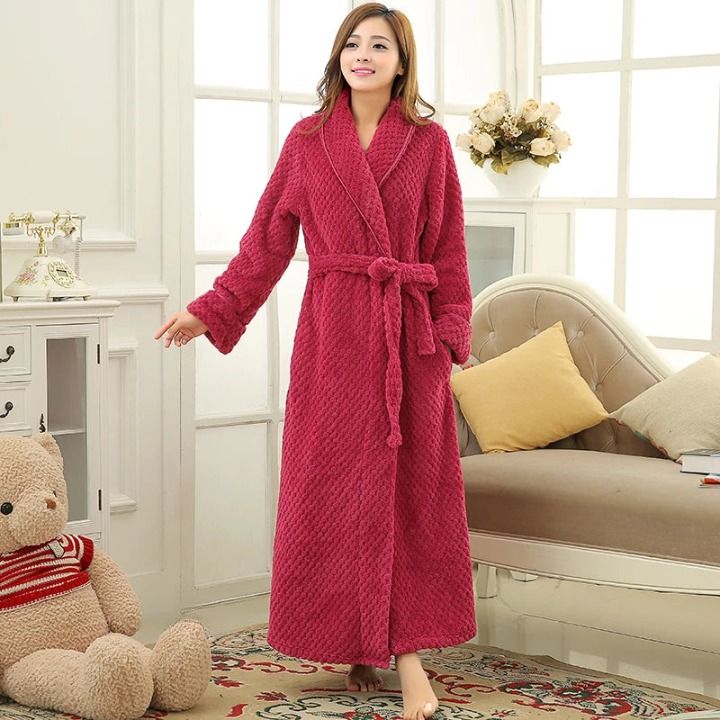 Women's Long Plush Fleece Winter Robe | Soft Shawl Loungewear
