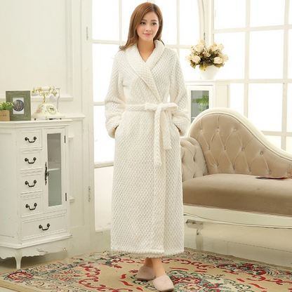 Women's Long Plush Fleece Winter Robe | Soft Shawl Loungewear