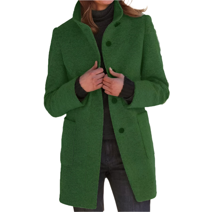 Classic Wool Women's Coat with Retro Button Closure - Amanda-Green-S-State of Style