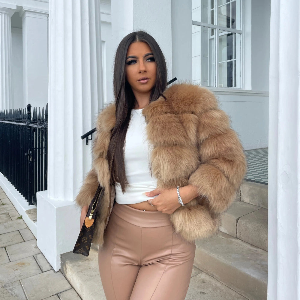 Women's Luxury Cropped Faux Fur Jacket Chic Soft Touch