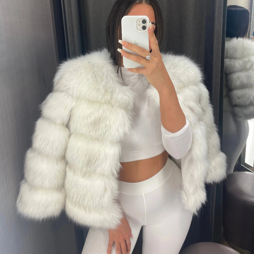 Women's Luxury Cropped Faux Fur Jacket Chic Soft Touch