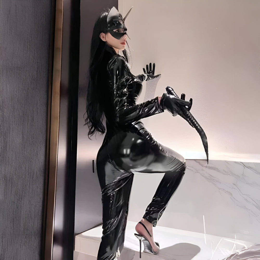 Halloween Costume Women Faux Leather Catsuit