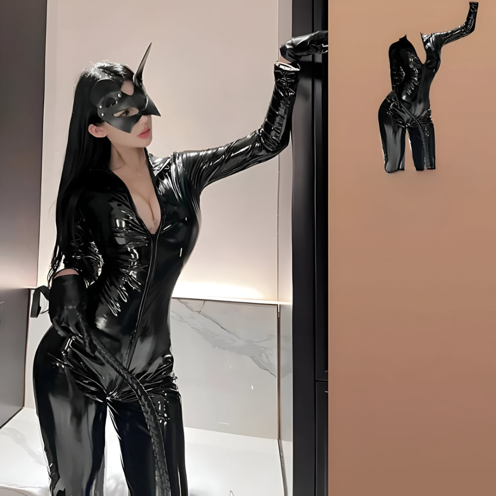 Halloween Costume Women Faux Leather Catsuit