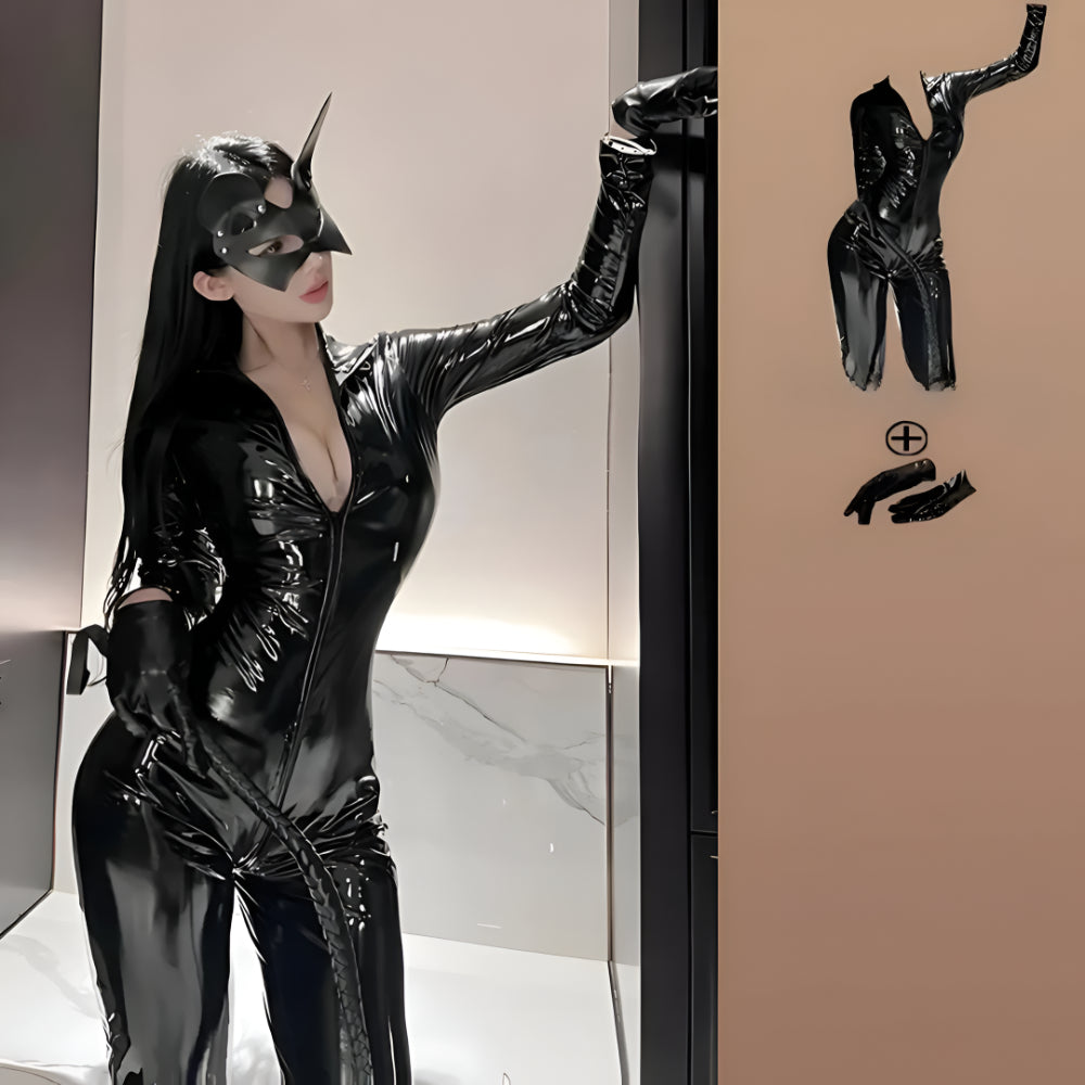 Halloween Costume Women Faux Leather Catsuit