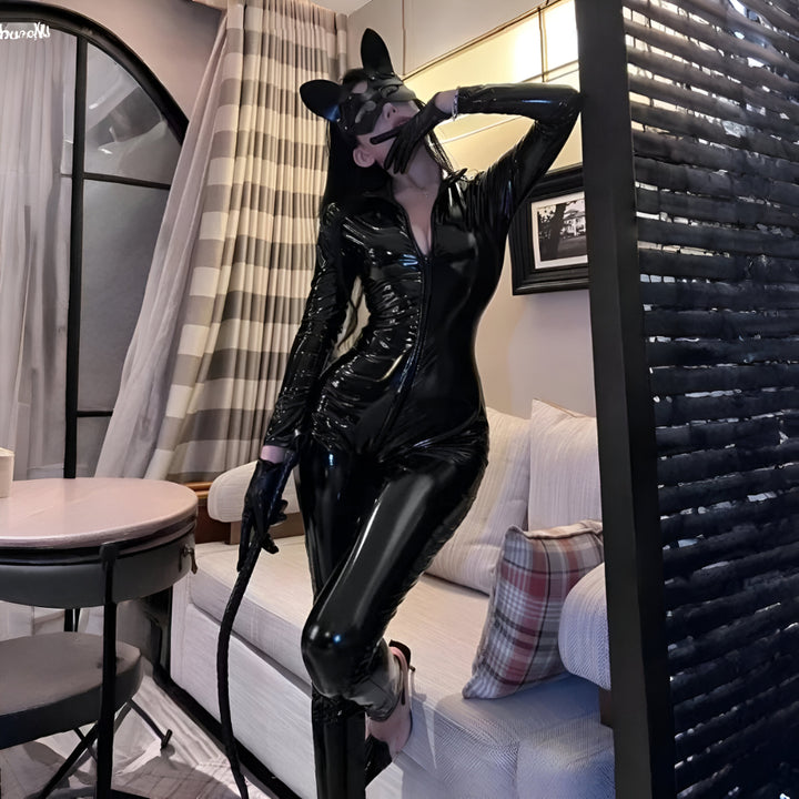 Halloween Costume Women Faux Leather Catsuit
