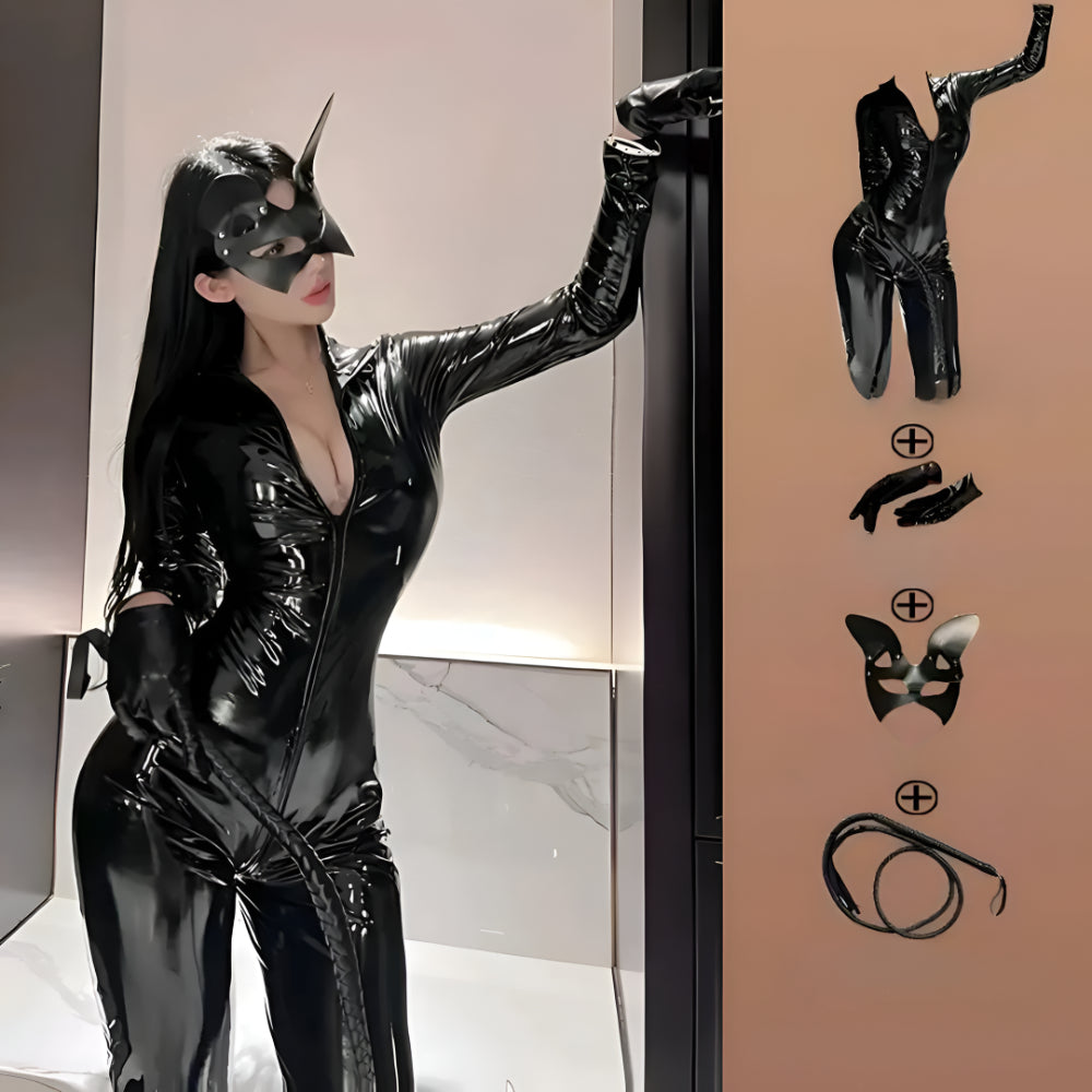 Halloween Costume Women Faux Leather Catsuit