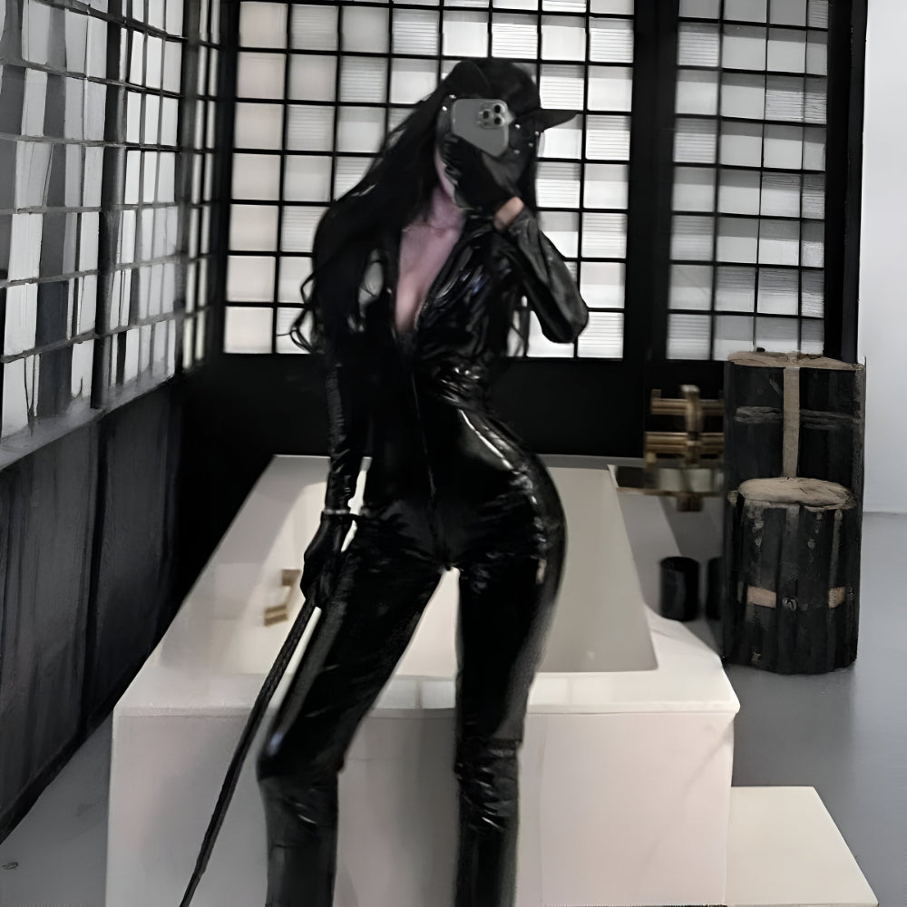Halloween Costume Women Faux Leather Catsuit